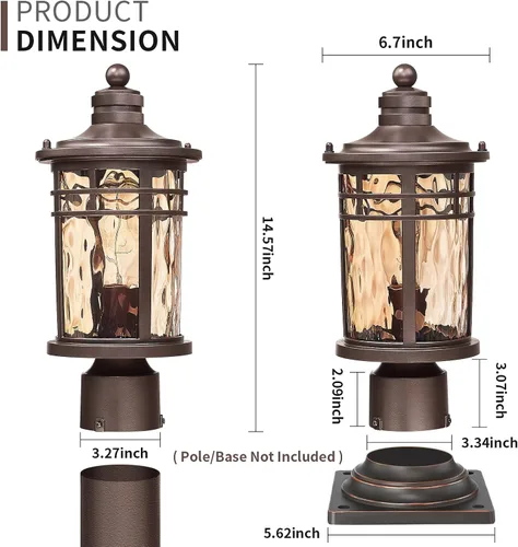 Miniatura 3 de Darkaway Luz de poste al aire libre, lámpara de poste de luz, carcasa de aluminio impermeable con vidrio ondulado ámbar para entrada de camino