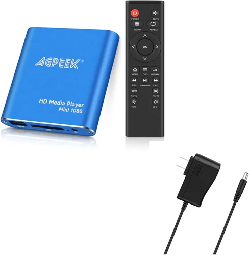 Reproductor multimedia HDMI con un adaptador de corriente más, mini reproductor MP4 Full HD Ultra HDMI azul de 1080p para MKV/RM/ MP4/AVI, etc.,