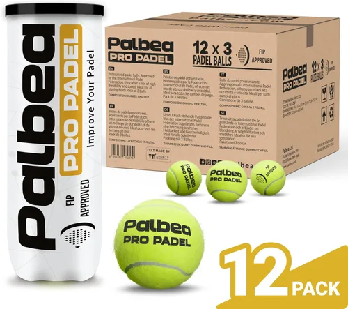 Miniatura 2 de Palbea PRO Padel Balls. 6/12/24 Tubes of 3 Padel Tennis Balls FIP Approved. Paddle Balls Made of HV Felt for Training and Tournament. Suitable for