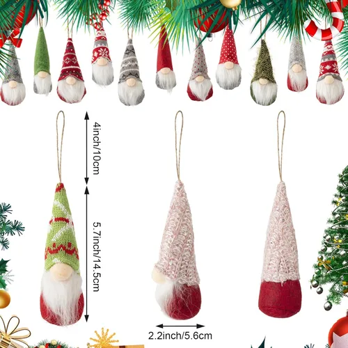 Miniatura 2 de Vinsot 24 piezas Adornos de árbol de Navidad colgantes de gnomo Adornos navideños colgantes a granel Adornos suecos de felpa hechos a mano Elfo