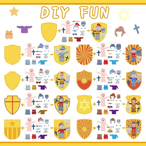 Miniatura 3 de Tenceur Kit de 36 piezas de armadura de Dios, calcomanías de Armadura de Dios, manualidades bíblicas para bricolaje, diversión religiosa de domingo