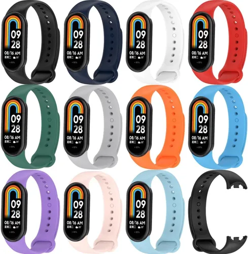 KOMI Correa de reloj compatible con Xiaomi Mi Band 8, correa de repuesto de silicona suave deportiva ajustable para mujeres y hombres 11 paquete