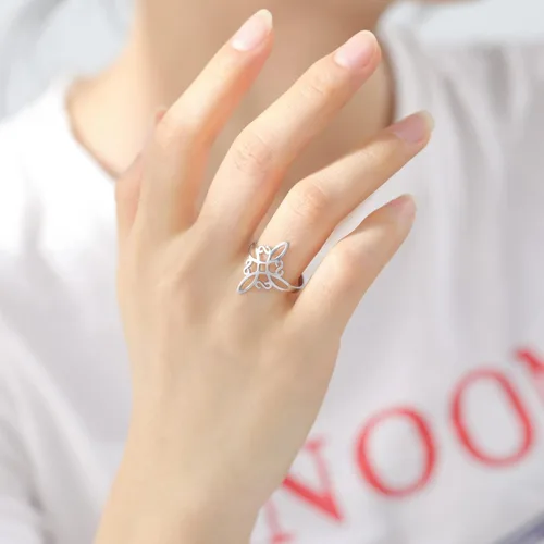 Miniatura 5 de Fuqimanman2020 Conjunto de collar de anillo de nudo de bruja de acero inoxidable ajustable, brujería celta, nudo de amor, anillo abierto, anillo