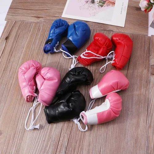 Miniatura 4 de 2 pares de mini guantes de boxeo en miniatura, bolsa de boxeo colgante, guantes decorativos de boxeo para espejo de coche, decoración de Navidad