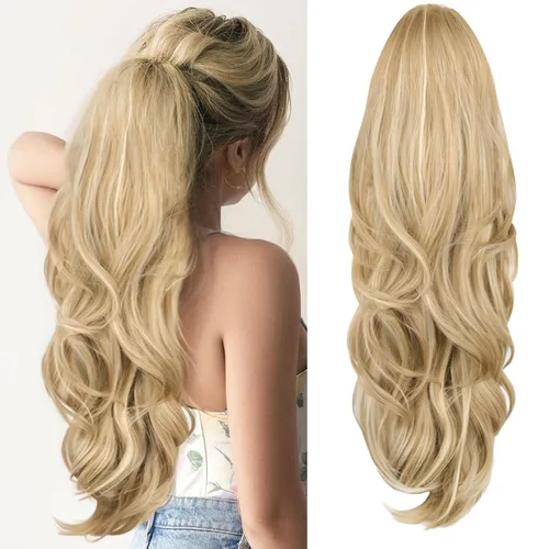 Miniatura 16 de Extensión de cola de caballo rubio, extensión de cola de caballo con cordón de 20 pulgadas para mujeres, extensiones de cabello de cola de caballo