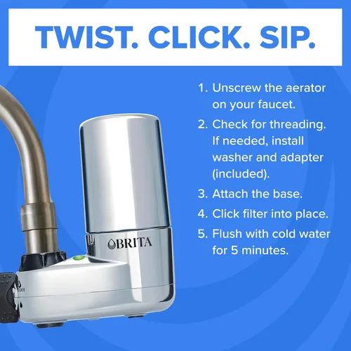 Miniatura 7 de Brita Sistema de filtro de agua para montaje en grifo, cromo, filtración sin espera, fácil instalación, filtro de agua multiusos para cocinas, baños