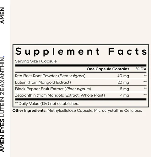 Miniatura 2 de Amen Ojos Luteína Zeaxantina Suplemento – Vitaminas para los ojos – Luteína y zeaxantina de extracto de caléndula, polvo de raíz de remolacha roja