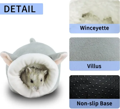 Miniatura 4 de WishLotus Cama para hámster, mini casa suave y cálida, nido antideslizante para hámsters enanos, mini erizos y mascotas pequeñas (gris)