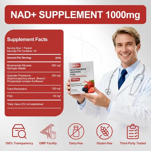 Miniatura 2 de Howave Suplemento líquido NAD+ de 1000 mg, 30 paquetes, con ribósido de nicotinamida, resveratrol y PQQ – potenciador de envejecimiento saludable