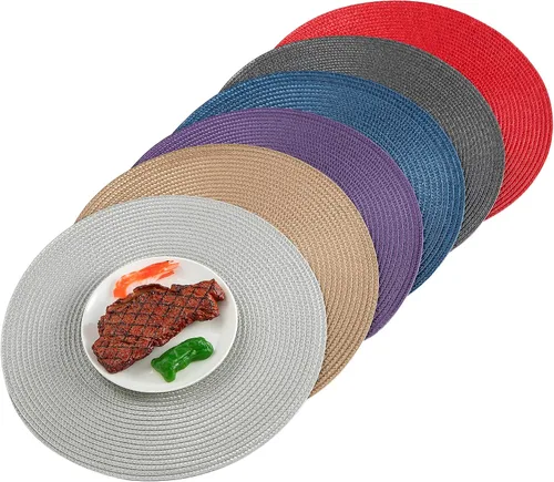 Miniatura 2 de Juego de 6 manteles individuales redondos, resistentes al calor, tejidos clásicos, redondos de 13.5 pulgadas de diámetro, para mesa de cocina, juego
