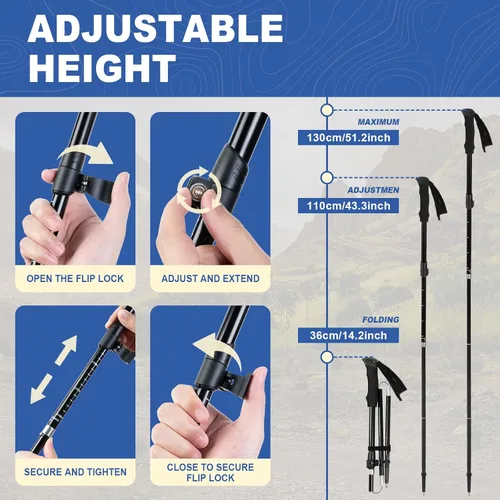 Miniatura 4 de FrutPunch Bastones de senderismo, paquete de 2 bastones de senderismo de aleación de aluminio de grado aeronáutico para senderismo, diseño ajustable
