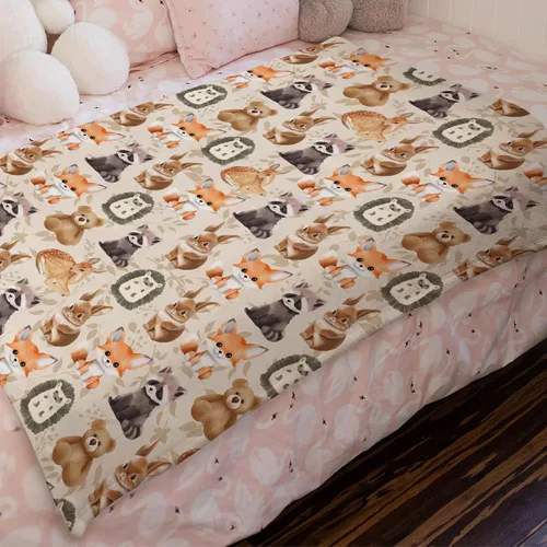 Miniatura 6 de Manta de bebé de animales lindos para niños y niñas, lindo oso, mapache, ciervo, conejo, erizo, manta retro de franela floral, manta de recepción