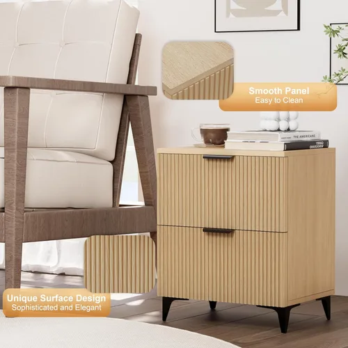 Miniatura 31 de Royal Windsor Mesita de noche acanalada con 3 cajones, mesa auxiliar lateral, armario de almacenamiento de acento, mesita de noche moderna