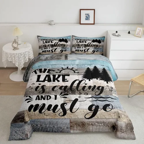 Miniatura 15 de Lake House - Juego de edredón tamaño individual, juego de ropa de cama rústica de granja vieja de 2 piezas para niños, adolescentes y adultos