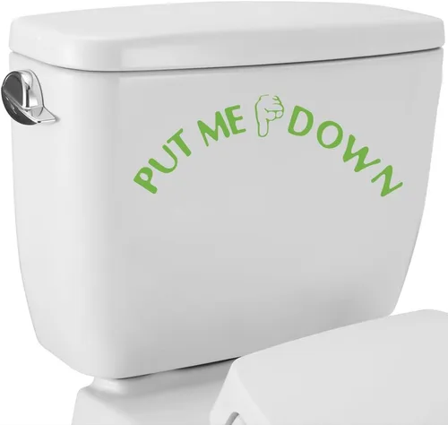 Miniatura 3 de Colores, 4 paquetes de calcomanías divertidas para asiento de inodoro con texto en inglés «Put Me Down» (amarillo)