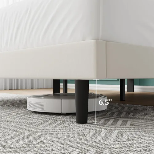 Miniatura 7 de IOILORI - Marco de cama tamaño Queen, marco de cama tapizada tamaño Queen con cabecero, cabecero tapizado, listones de madera resistentes, Beige