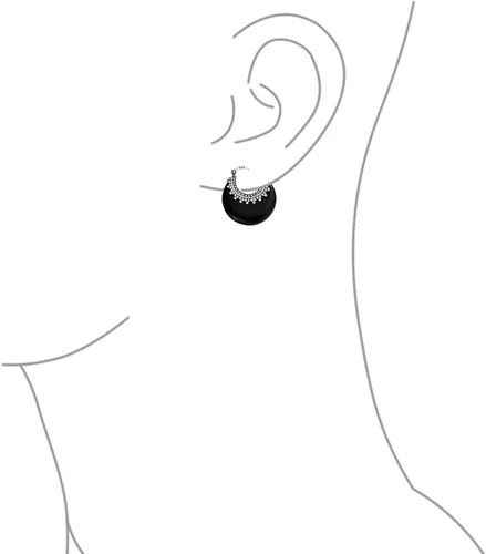Miniatura 2 de Aretes de aro redondos de media luna con forma de ónix, turquesa y lapislázuli, estilo tribal occidental, para mujer, cuentas de caviar, milgrain