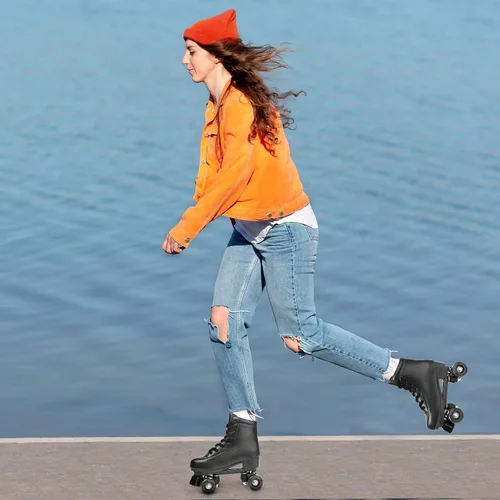 Miniatura 5 de XUDREZ - Patines de cuero PU para hombres y mujeres, tipo botines, de doble fila, para principiantes, patines profesionales para interiores