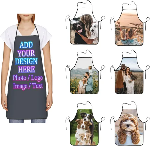 Miniatura 25 de Delantal de cocina personalizado con logotipo de texto fotográfico, delantal unisex personalizado para camarero de restaurante para hornear barbacoa