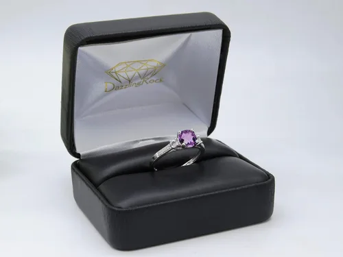 Miniatura 4 de Dazzlingrock Collection 6mm Cushion Amethyst & Round White Sapphire with White Diamond 3 Stone Style Engagement Ring in 10K Gold