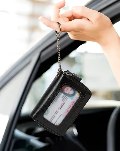 Miniatura 7 de TFKGS Tarjetero de crédito para mujer, cartera RFID de cuero para mujer con bloqueo de cremallera, llavero para tarjetas de acordeón, regalos
