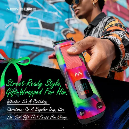 Miniatura 4 de Mensure Cortapelos profesionales para hombres, cortapelos de metal de 7500 RPM con diseño de graffiti, hoja ajustable sin hueco, kit de cortaúñas