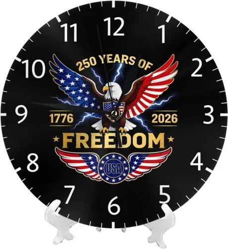Miniatura 3 de Round Wall Clock 1776-2026 Commemorative Silent Non-Ticking Decorative Clocks Battery Operated Patriotic Eagle Quartz Quiet Desk Clocks for Home