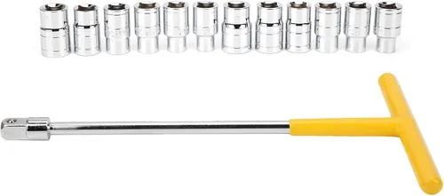 Juego de llaves de vaso profesionales con mango en T, kit de herramientas mecánicas universales de 13 piezas para reparación automotriz, acero al