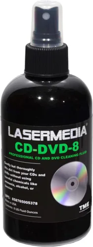 Solución de limpieza CD DVD líquido (no es un removedor de arañazos) 8 onzas (8.0 fl oz) limpiador de botellas en aerosol CD-DVD-8 fabricado en