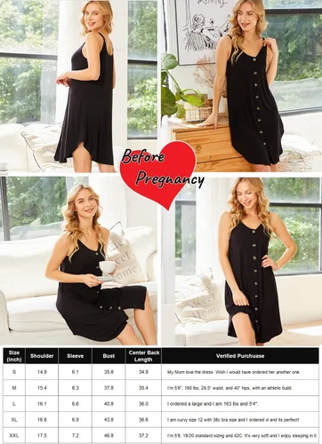 Miniatura 5 de Ekouaer Camisón de lactancia para mujer, vestido de maternidad con botones, camisón sin mangas, ropa de dormir para lactancia materna, vestido