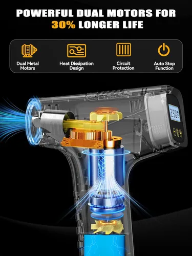 Miniatura 5 de Compresor de aire para inflado de neumáticos, bomba de aire de mano para neumáticos de automóvil con batería recargable, inflado rápido de 150 PSI