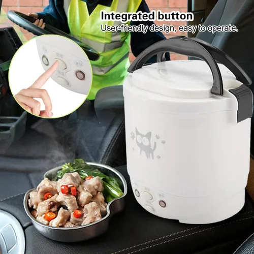 Miniatura 6 de Omabeta Arrocera portátil para viajes Mini 12V 100W 1L olla de arroz multifuncional portátil eléctrica vaporizador de alimentos para automóviles se