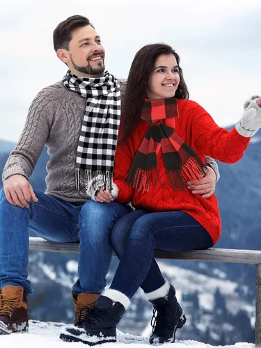 Miniatura 3 de SATINIOR Bufanda de lana cuadriculada para mujer, 2 piezas, bufandas de invierno, manta cálida, bufanda a cuadros