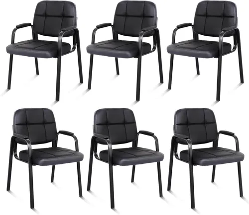 Miniatura 17 de CLATINA Sillas de recepción de espera sin ruedas, silla de invitados de cuero con brazos acolchados, modernas sillas de escritorio de oficina marrón
