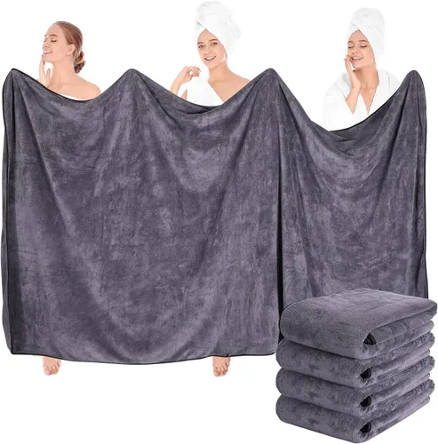 Miniatura 12 de Preboun 2 toallas de baño de vellón de gran tamaño, 40 x 80 pulgadas, toallas de baño extra grandes de microfibra coral terciopelo coral altamente