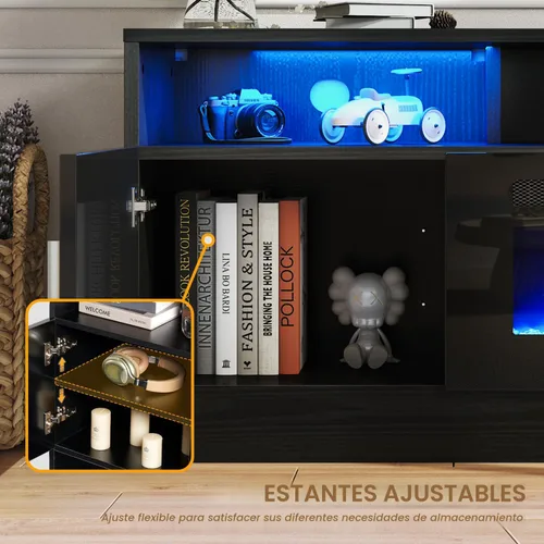 Miniatura 4 de MXV - Soporte de TV con chimenea de 70 pulgadas con toma de corriente para televisores de hasta 80 pulgadas, centro de entretenimiento con chimenea