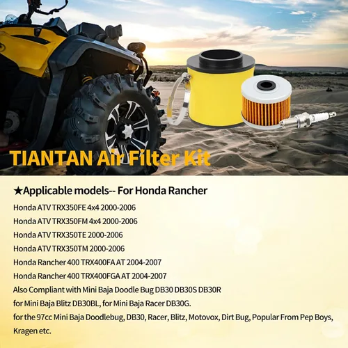 Miniatura 6 de TIANYAN 17254-HN5-670 Filtro de aire con filtro de aceite/kits de bujías de repuesto para Honda Rancher TRX350FE TRX350TE TRX350TM 2000-2006