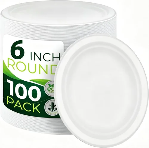 Miniatura 8 de 150 platos de papel 100% compostables (10 pulgadas), resistentes, ecológicos, biodegradables hechos de fibra de caña de azúcar Blanco
