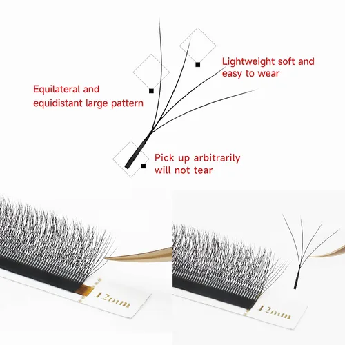 Miniatura 4 de Extensiones de pestañas W para volumen 4D, abanicos prefabricados con volumen 0.07, rizo D de 0.43 pulgadas W, pestañas negras mate, extensiones