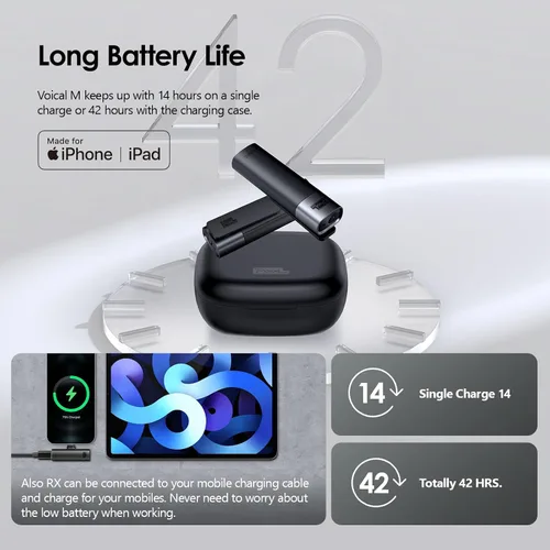 Miniatura 3 de PIXEL Micrófono inalámbrico Lavalier (certificado MFi), paquete de 2 micrófonos de solapa compatibles con todos los dispositivos Lightning. Plug and