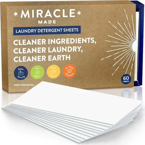 Miniatura 14 de Miracle Made Hojas de detergente para ropa sin líquido, ultraconcentradas, ahorran espacio, sin plástico, sin tintes, blanqueador ni parabenos, 32