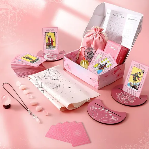 Miniatura 3 de Myripoly Juego de cartas de tarot rosa para principiantes, cartas de tarot clásicas con significados en ellas, kit de brujería de tarot de 17