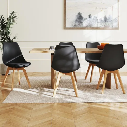 Miniatura 2 de LSSBOUGHT Sillas de comedor modernas de mediados de siglo, silla auxiliar de plástico con acolchado suave y patas de madera para comedor, sala