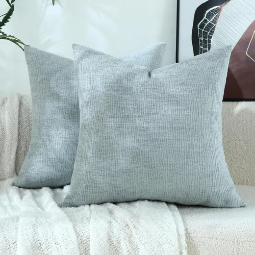 Miniatura 11 de Stellhome Blue Grey Chenille Throw Pillow Covers 16x16 Inch Set of 2, Soft Line Textured Cushion Cases, Modern Farmhouse Boho Home Decor for Couch