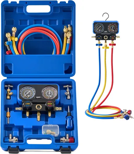 Orion Motor Tech Juego de manómetros de diagnóstico de AC para refrigerantes R134a R12 R22 R502, juego de manómetros de AC automotriz, kit de