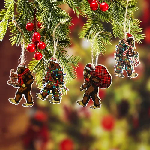 Miniatura 5 de Kathfly Bigfoot - Adorno de Navidad de madera Sasquatch colgante Bigfoot divertido árbol de Navidad, decoración de gorila, adornos colgantes