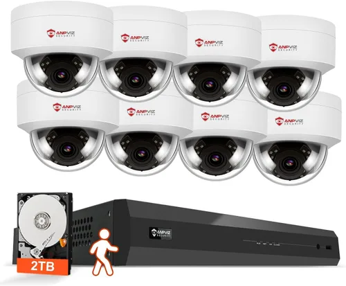 Anpviz Sistema de cámara de seguridad PoE de 8 canales de 6 MP, cámara domo IP PoE con cable de 8 x 6 MP con detección inteligente de vehículos
