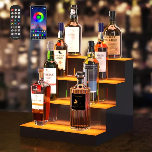 Miniatura 8 de VEVOR Pantalla de botella de licor con iluminación LED, 2 niveles de 30 pulgadas, compatible con USB, estante iluminado de bar para el hogar