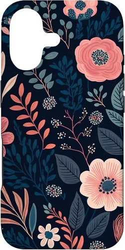Boho Navy Blue and Pink Floral Botanical Pattern Flower Art Case for iPhone 17