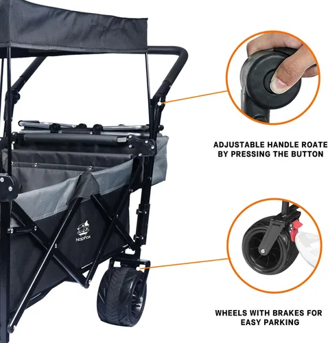 Miniatura 3 de Carro plegable con toldo extraíble y bolsa enfriadora, carrito plegable resistente con ruedas todo terreno de 4 pulgadas para campamento, playa